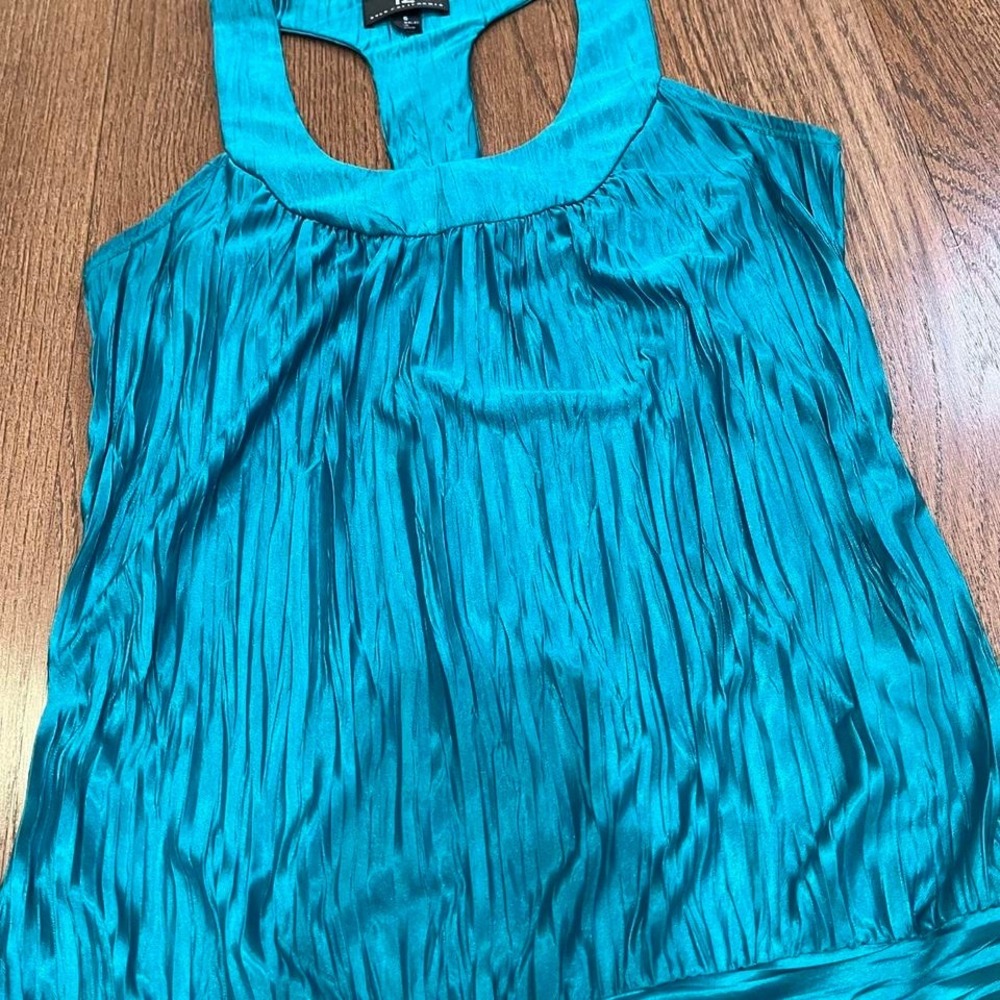 y2k turquoise dark teal satin textured tank top small - Picture 2 of 7